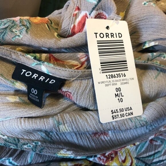 Torrid Floral Crinkled Gauze Tunic Size 00 Medium Large - Picture 11 of 11